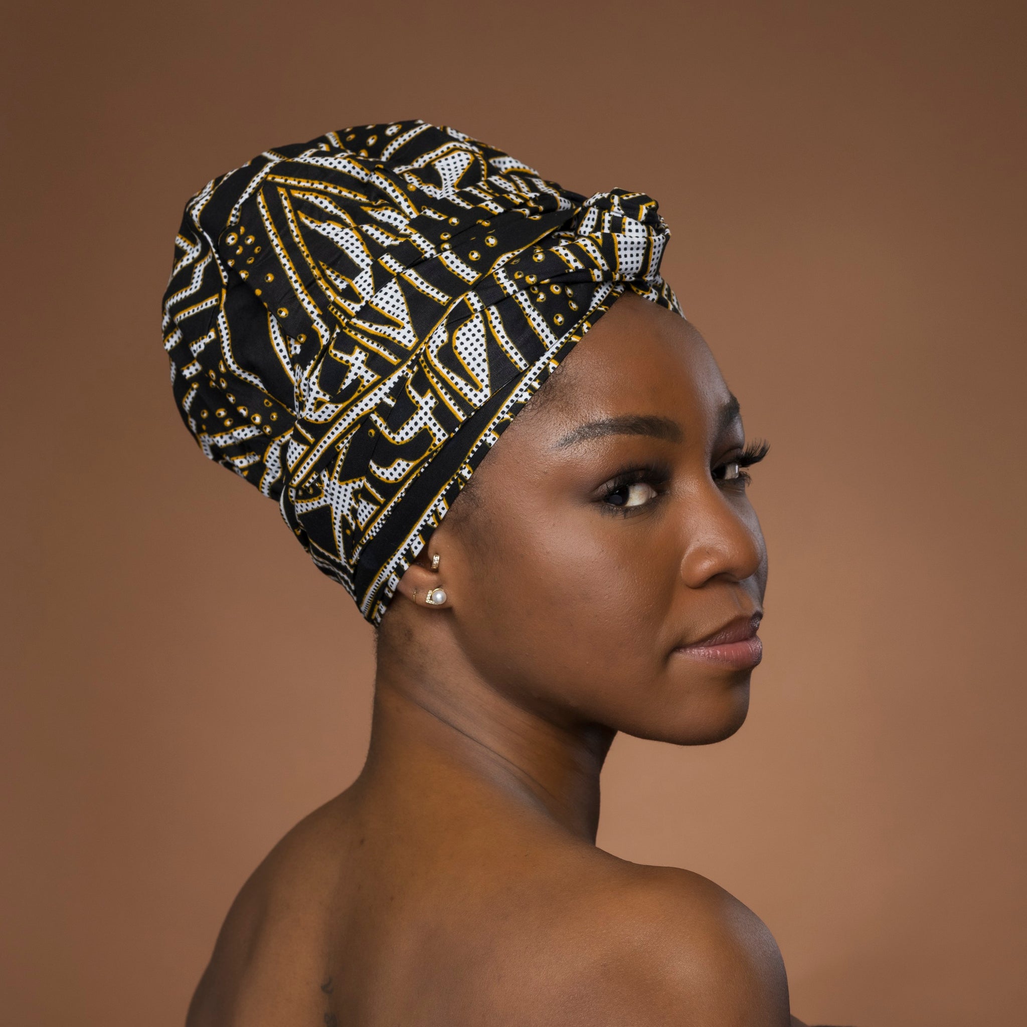 Easy headwrap / einfaches Kopftuch - Satinfutter - Schwarz Gelb Ndop Kamerun