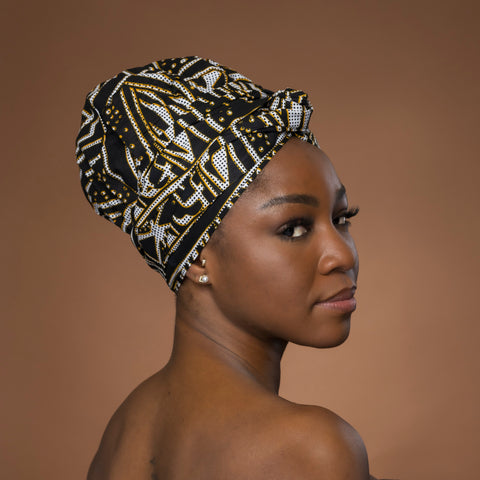 Easy headwrap / einfaches Kopftuch - Satinfutter - Schwarz Gelb Ndop Kamerun