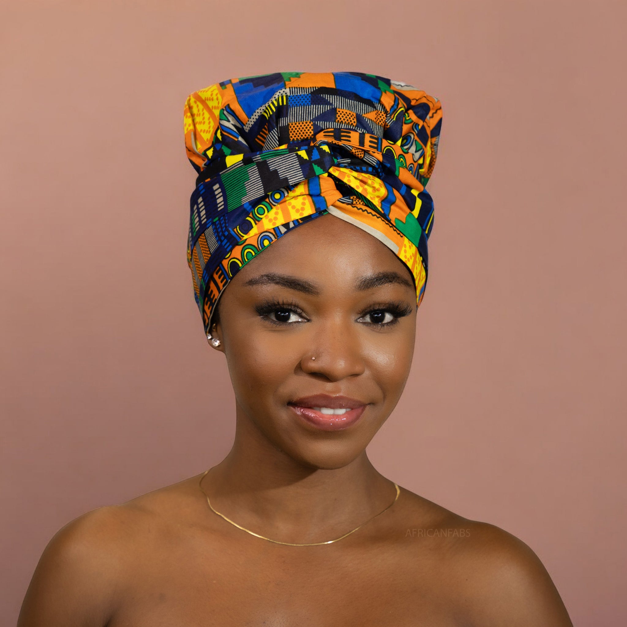 Easy headwrap / einfaches Kopftuch - Satinfutter - Kente Gelb 2