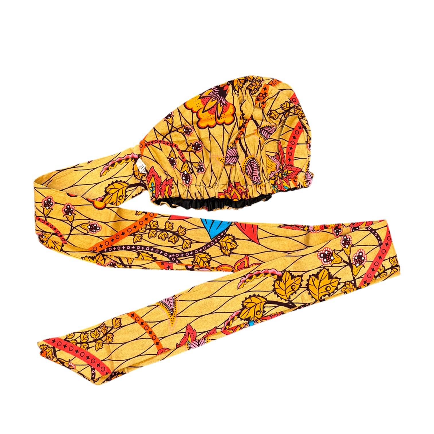 Easy headwrap / einfaches Kopftuch - Satinfutter -  Beige & Orange Botanical Flow