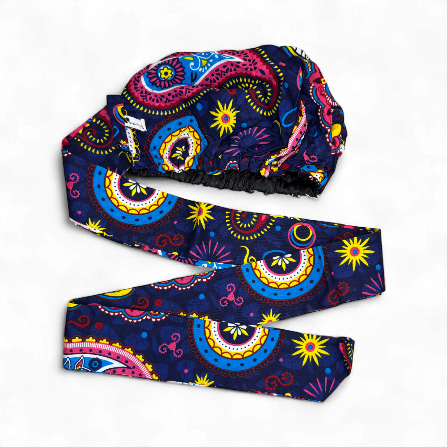 Easy headwrap / einfaches Kopftuch - Satinfutter - Blau Rosa Paisley