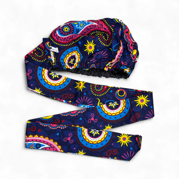 Easy headwrap / einfaches Kopftuch - Satinfutter - Blau Rosa Paisley
