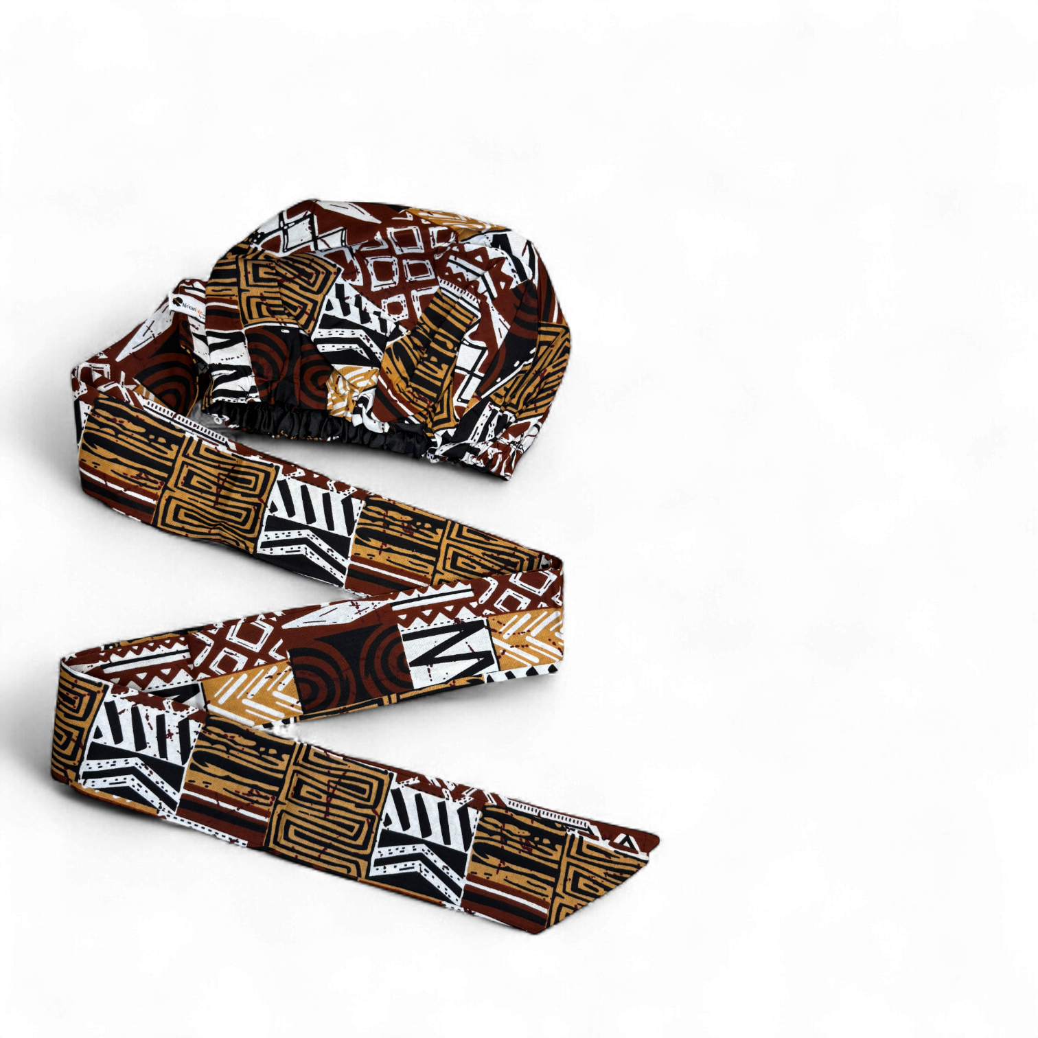 Easy headwrap / einfaches Kopftuch - Satinfutter - Braun Bogolan Mosaik