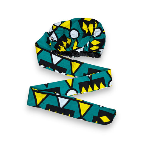 Easy headwrap / einfaches Kopftuch - Satinfutter - Türkis Gelb Samakaka / Samacaca