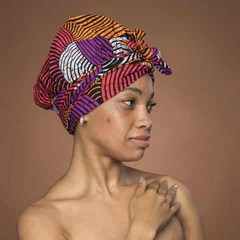 Easy headwrap / einfaches Kopftuch - Satinfutter - Orange & Lila Concentric