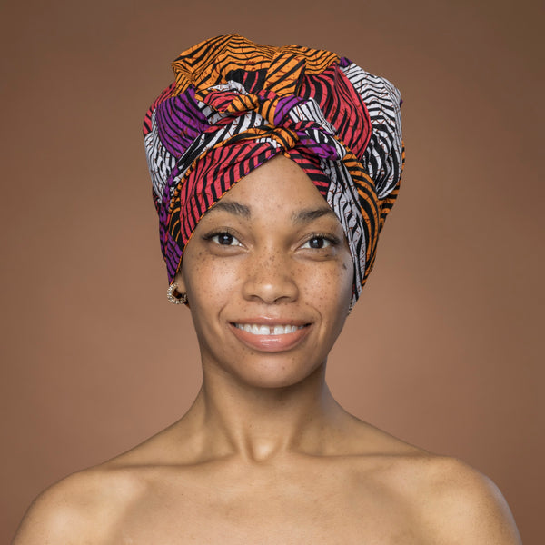 Easy headwrap / einfaches Kopftuch - Satinfutter - Orange & Lila Concentric