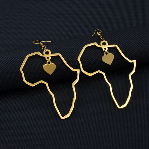 Afrikanischer Kontinent Herz Ohrringe - Gold