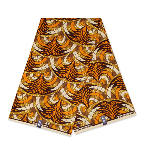 African Wax print fabric - Orange and Brown Volcanic Flow Waves - 100% cotton