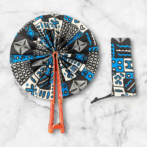 Afrikanischer Handfächer - Ankara Druck Handfächer - Adwoa - Blau