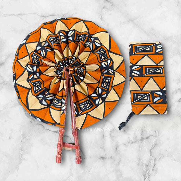 Afrikanischer Handfächer - Ankara Druck Handfächer - Kofi - orange