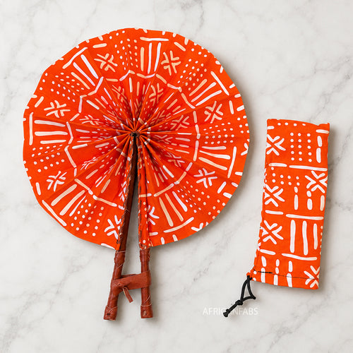 Afrikanischer Handfächer - Ankara Druck Handfächer - Kwadwo - orange