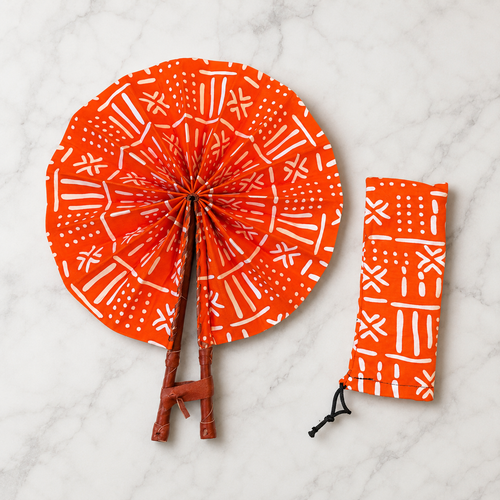 Afrikanischer Handfächer - Ankara Druck Handfächer - Kwadwo - orange