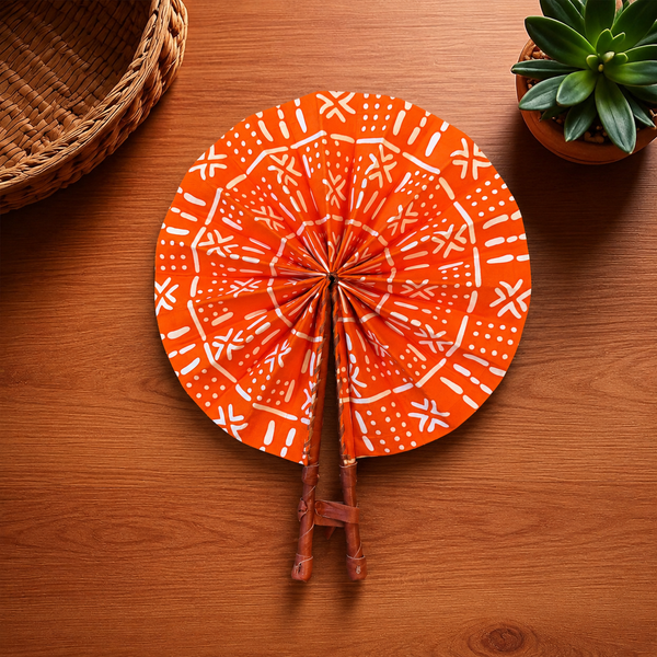 Afrikanischer Handfächer - Ankara Druck Handfächer - Kwadwo - orange