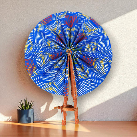 Afrikanischer Handfächer - Ankara Druck Handfächer - Ekow - Blau