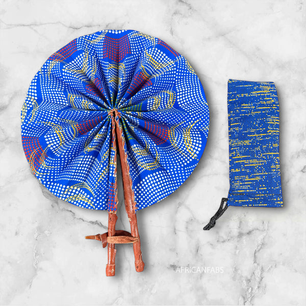 Afrikanischer Handfächer - Ankara Druck Handfächer - Ekow - Blau