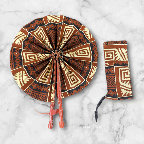 Afrikanischer Handfächer - Ankara Druck Handfächer - Yoofi - Braun
