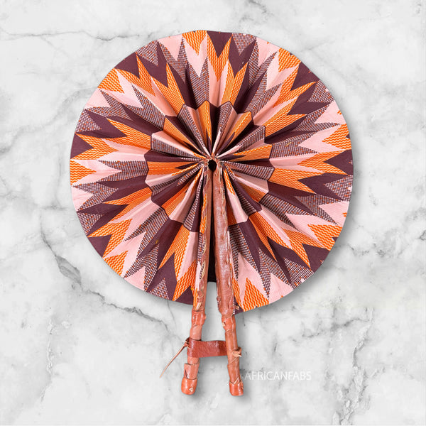 Afrikanischer Handfächer - Ankara Druck Handfächer - Wednesday - orange