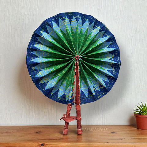 Afrikanischer Handfächer - Ankara Druck Handfächer - Sunday - Blau