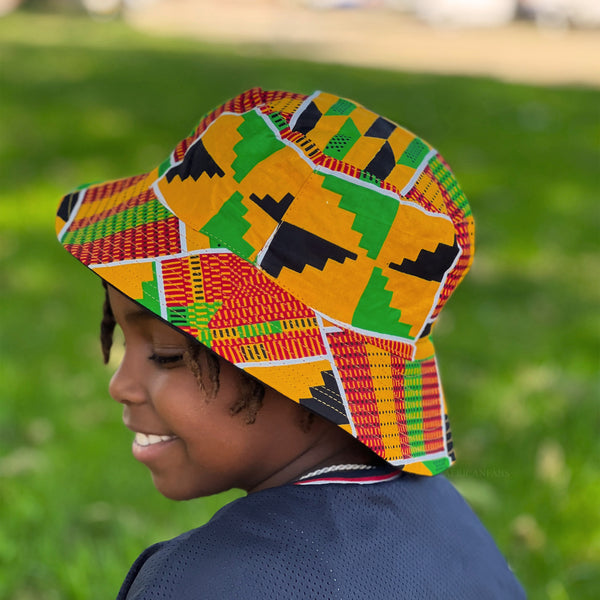 Bucket hat / Fischerhut mit afrikanischem Print - Gelb Kente - Kinder & Erwachsene Größen (Unisex)