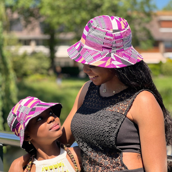 Bucket hat / Fischerhut mit afrikanischem Print - Lila Kente - Kinder & Erwachsene Größen (Unisex)