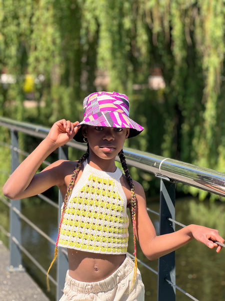 Bucket hat / Fischerhut mit afrikanischem Print - Lila Kente - Kinder & Erwachsene Größen (Unisex)