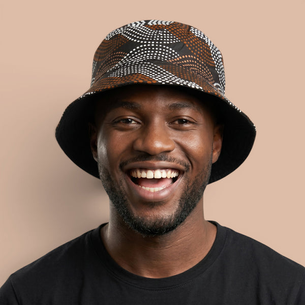 Bucket hat / Fischerhut mit afrikanischem Print - Braun Weiß Wave Pattern - Kinder & Erwachsene Größen (Unisex)