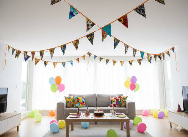 Wimpelkette aus Afrikanischem Stoff / Fahnen / Girlande - Orange Band - 5 Meter