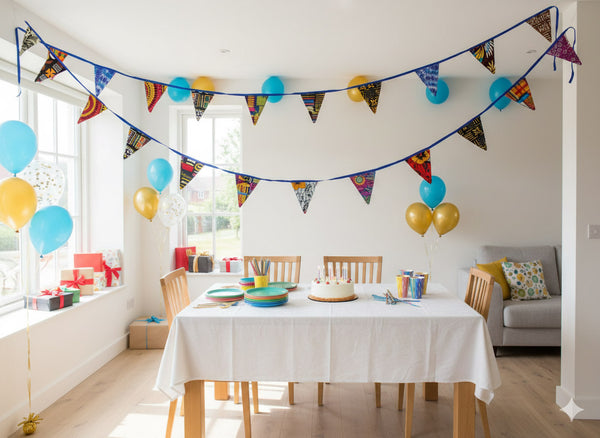 Wimpelkette aus Afrikanischem Stoff / Fahnen / Girlande - Blaue Band - 5 Meter