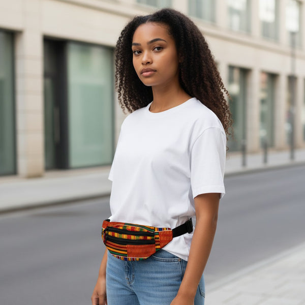 Bauchtasche mit afrikanischem Print Gürteltasche / Fanny pack / Hüfttasche / Bumbag - Orange / gelber Kente - mit verstellbarem Gurt