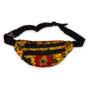 Bauchtasche mit afrikanischem Print Gürteltasche / Fanny pack / Hüfttasche / Bumbag - Gelbe / rote Blume - mit verstellbarem Gurt