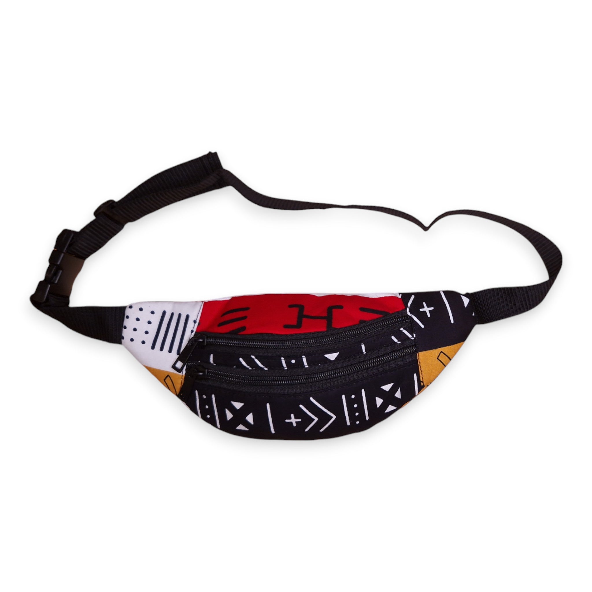 Bauchtasche mit afrikanischem Print Gürteltasche / Fanny pack / Hüfttasche / Bumbag - Rot bogolan symbols - mit verstellbarem Gurt