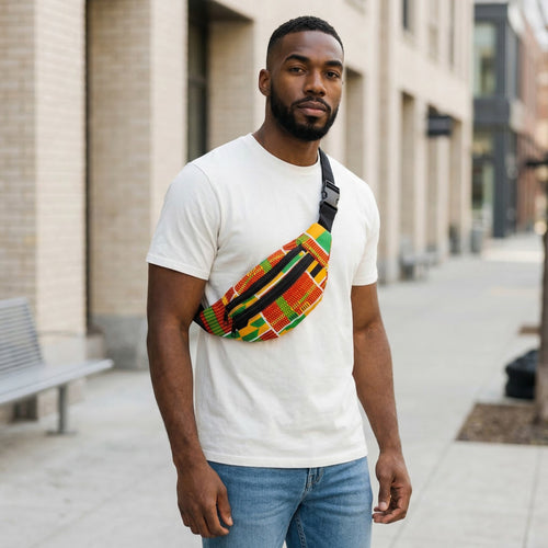 Bauchtasche mit afrikanischem Print Gürteltasche / Fanny pack / Hüfttasche / Bumbag - Grün / gelbe kente  - mit verstellbarem Gurt