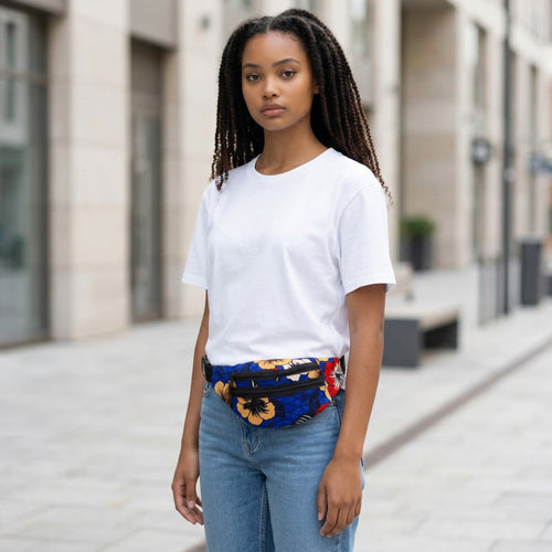 Bauchtasche mit afrikanischem Print Gürteltasche / Fanny pack / Hüfttasche / Bumbag - Blau - mit verstellbarem Gurt