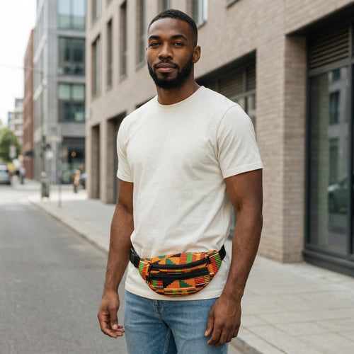Bauchtasche mit afrikanischem Print Gürteltasche / Fanny pack / Hüfttasche / Bumbag - Orange Kente