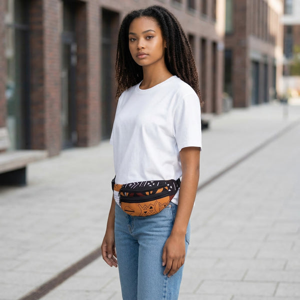 Bauchtasche mit afrikanischem Print Gürteltasche / Fanny pack / Hüfttasche / Bumbag - Braun bogolan symbols - mit verstellbarem Gurt