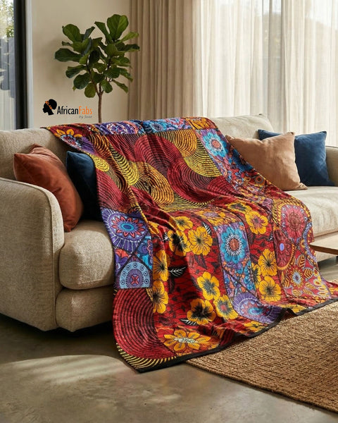 Fat Quarter Afrikanischer Wax Print Stoff - Orange Beige FTQ 8739 - Quilting & Patchwork (45 x 57 cm / 18 x 22 inch)