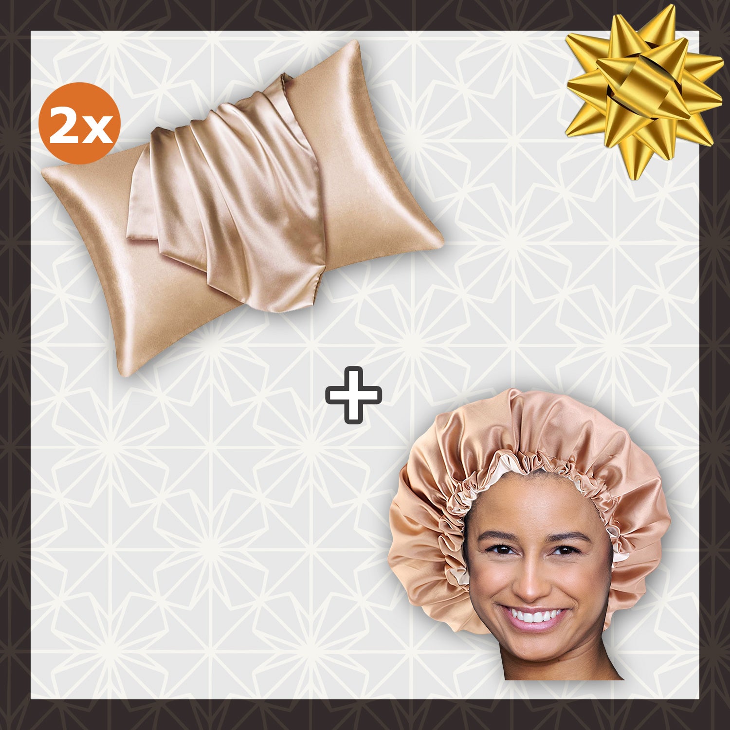 SATIN-SET - Schütze dein Haar und deine Haut - Kaki Satin bonnet / Schlafhaube +  2 x Satin-Kissenbezug