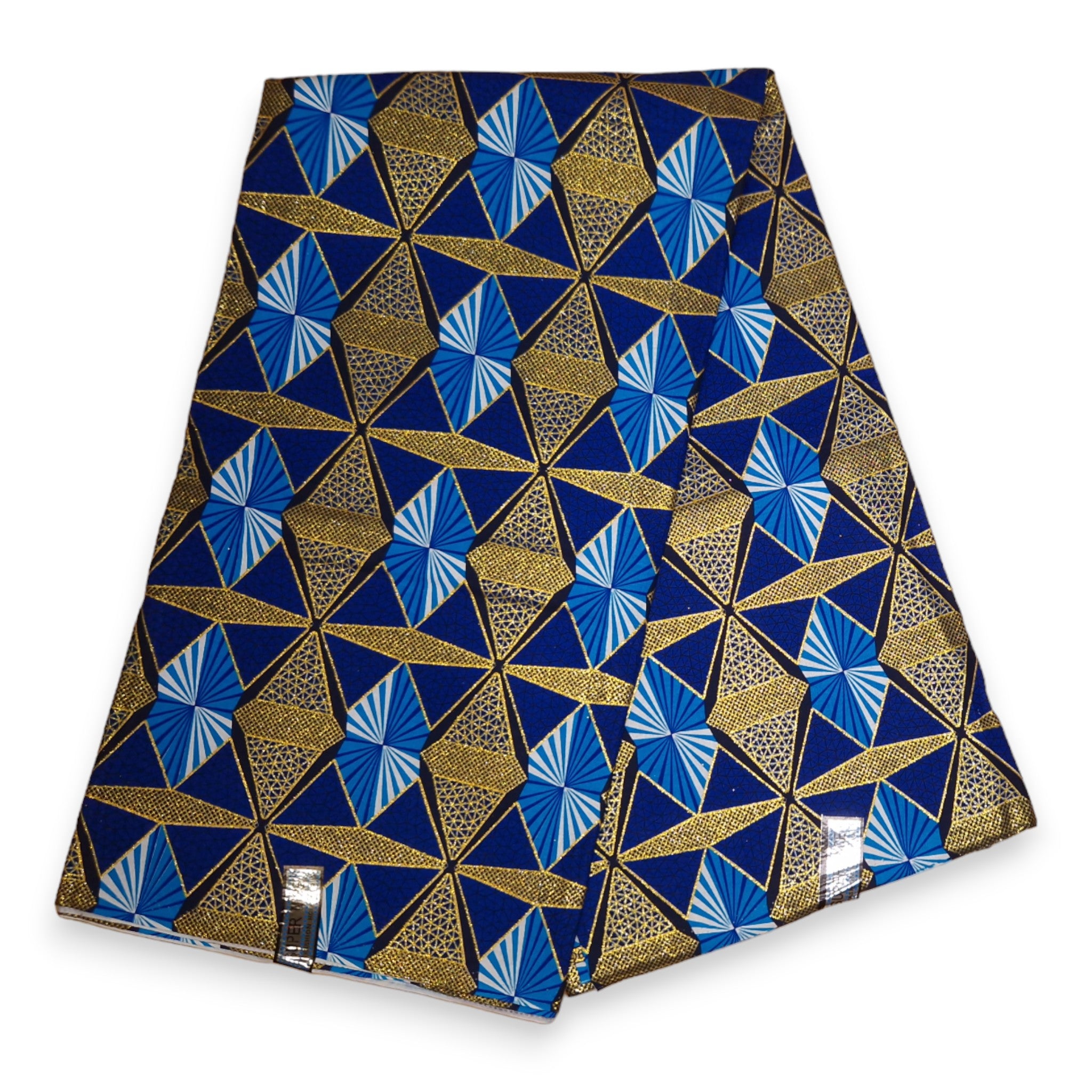 Afrikanischer Stoff - Exklusiv Verschönerte Glitzereffekte 100% Baumwolle - GL-4006 Blau Gold