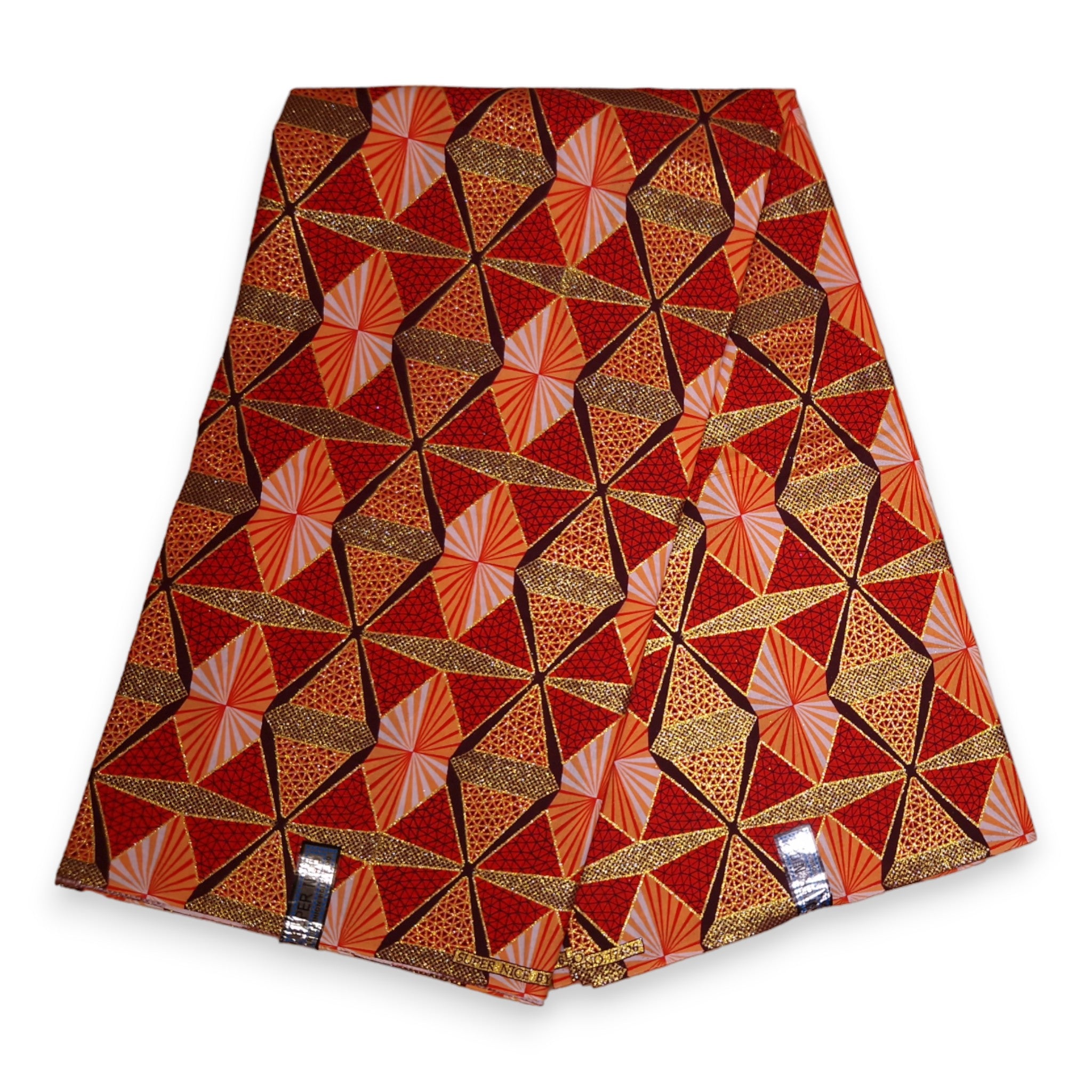 Afrikanischer Stoff - Exklusiv Verschönerte Glitzereffekte 100% Baumwolle - GL-4007 Rot Orange Gold
