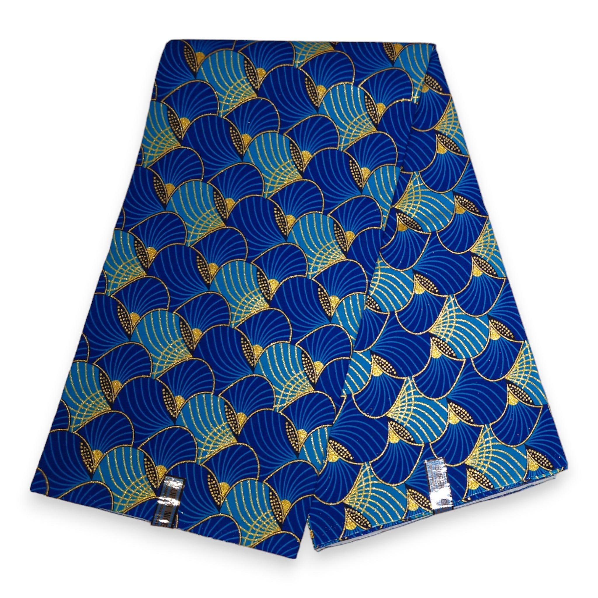 Afrikanischer Stoff - Exklusiv Verschönerte Glitzereffekte 100% Baumwolle - GL-4011 Blau Gold