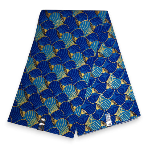 Afrikanischer Stoff - Exklusiv Verschönerte Glitzereffekte 100% Baumwolle - GL-4011 Blau Gold
