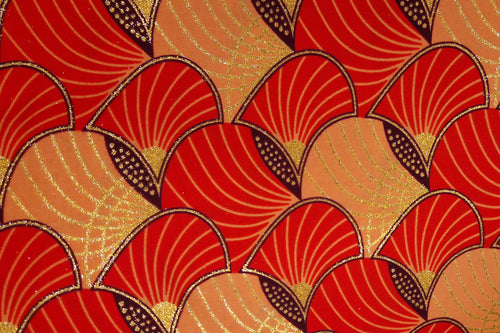 Afrikanischer Stoff - Exklusiv Verschönerte Glitzereffekte 100% Baumwolle - GL-4012 Rot Orange Gold