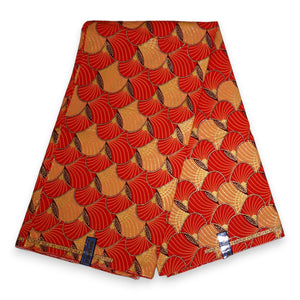 Afrikanischer Stoff - Exklusiv Verschönerte Glitzereffekte 100% Baumwolle - GL-4012 Rot Orange Gold