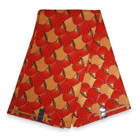 Afrikanischer Stoff - Exklusiv Verschönerte Glitzereffekte 100% Baumwolle - GL-4012 Rot Orange Gold