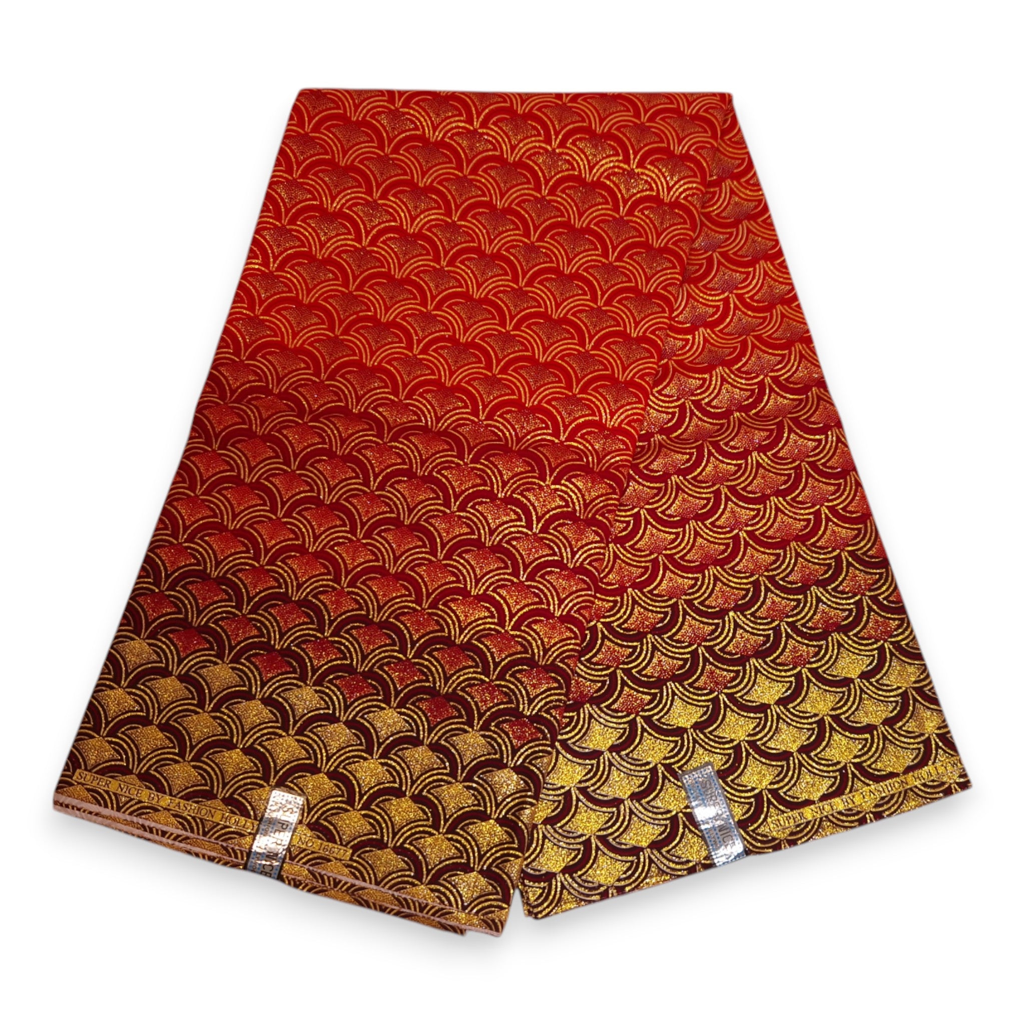 Afrikanischer Stoff - Exklusiv Verschönerte Glitzereffekte 100% Baumwolle - GL-4022 Rot Gold