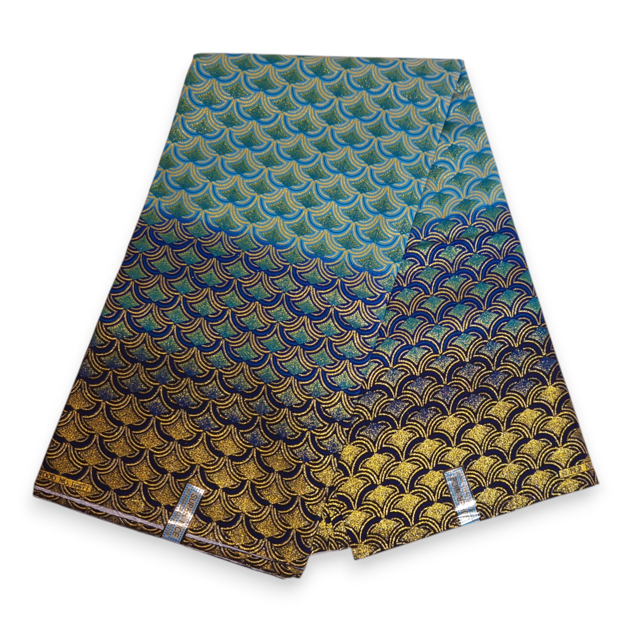 Afrikanischer Stoff - Exklusiv Verschönerte Glitzereffekte 100% Baumwolle - GL-4024 Blau Gold