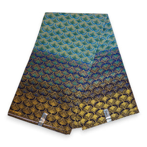 Afrikanischer Stoff - Exklusiv Verschönerte Glitzereffekte 100% Baumwolle - GL-4024 Blau Gold