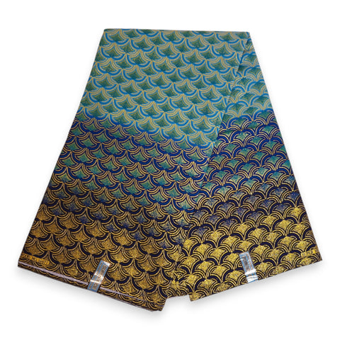Afrikanischer Stoff - Exklusiv Verschönerte Glitzereffekte 100% Baumwolle - GL-4024 Blau Gold