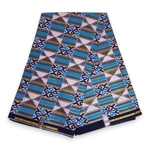 Afrikanischer Stoff - Exklusiv Verschönerte Glitzereffekte 100% Baumwolle - GL-4026 Blau Gold Kente