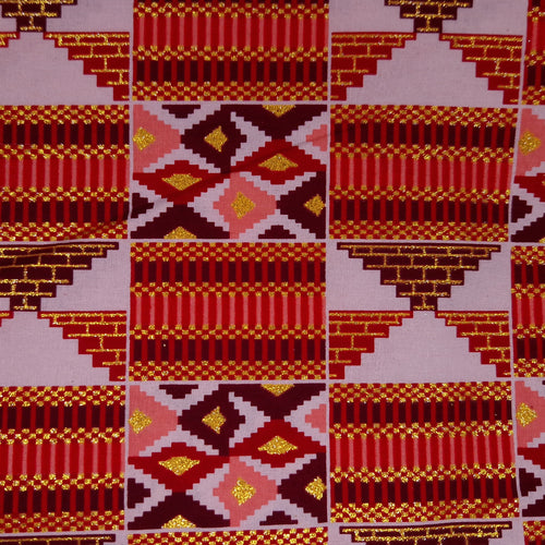 Afrikanischer Stoff - Exklusiv Verschönerte Glitzereffekte 100% Baumwolle - GL-4027 Rot Gold Kente